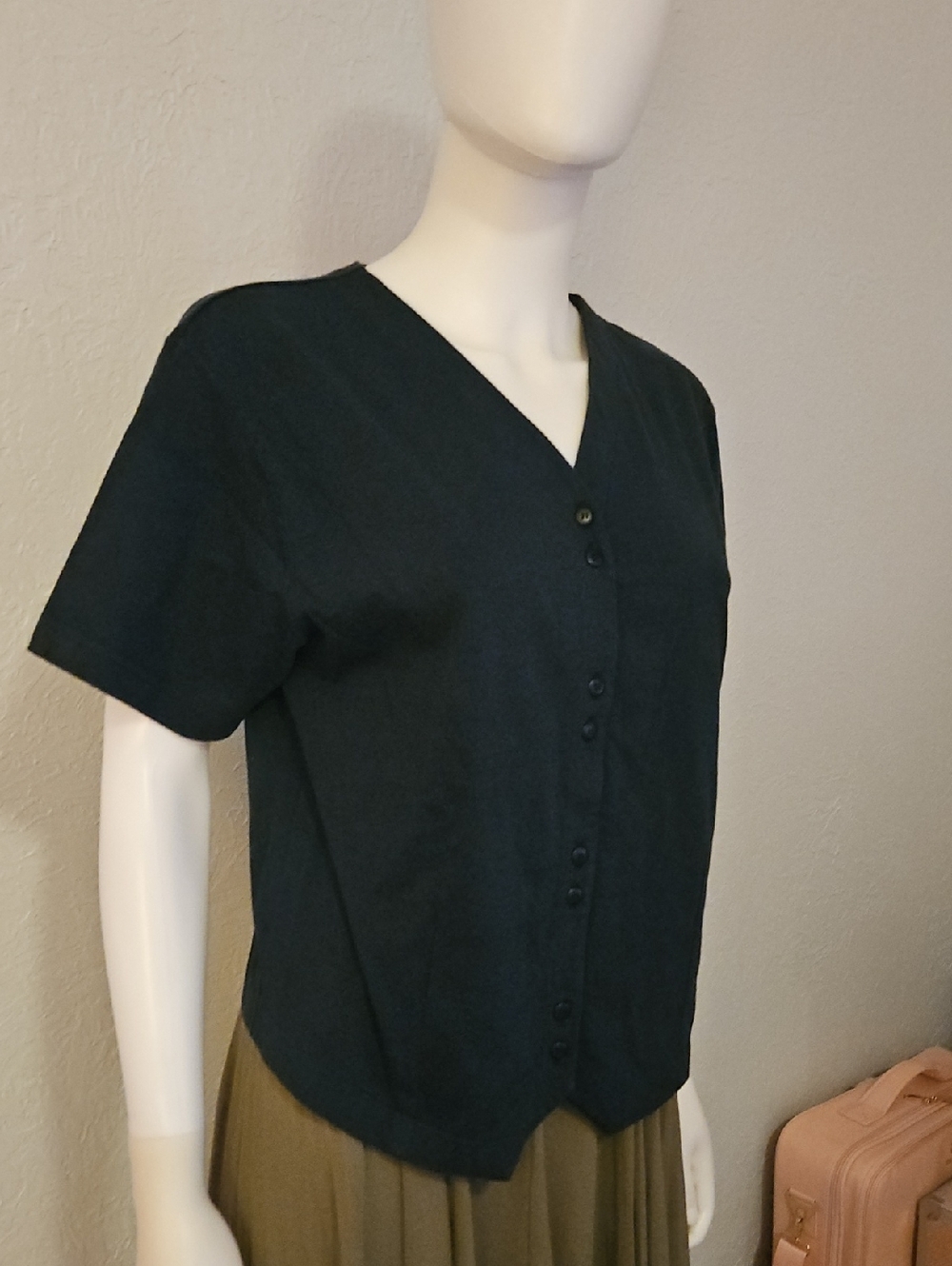 L.L. BEAN Dark Blue V-Neck Button-Front Tuxedo Style Top - Picture 3 of 7